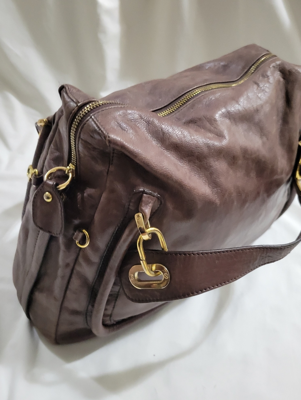 CHLOE Paraty 2-Way Leather Tote Bag Beige Cognac 17x12 x5. Missing Long Strap.